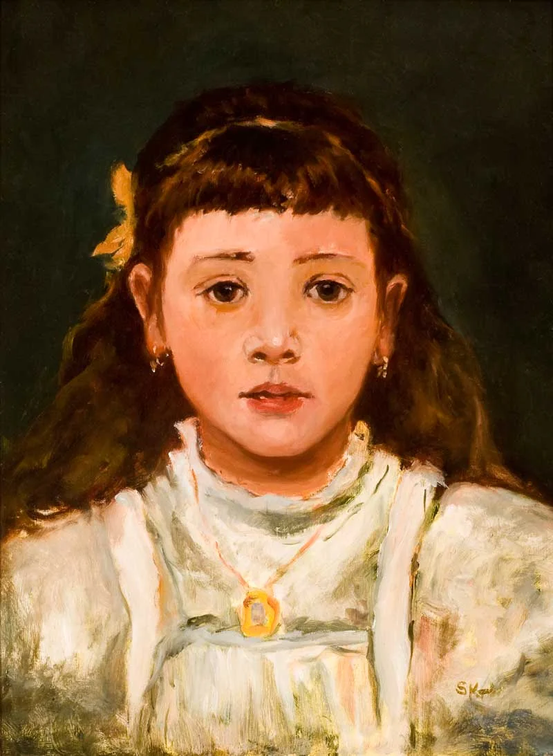 Young Girl after Pinazo Oil on Panel 12 x 9