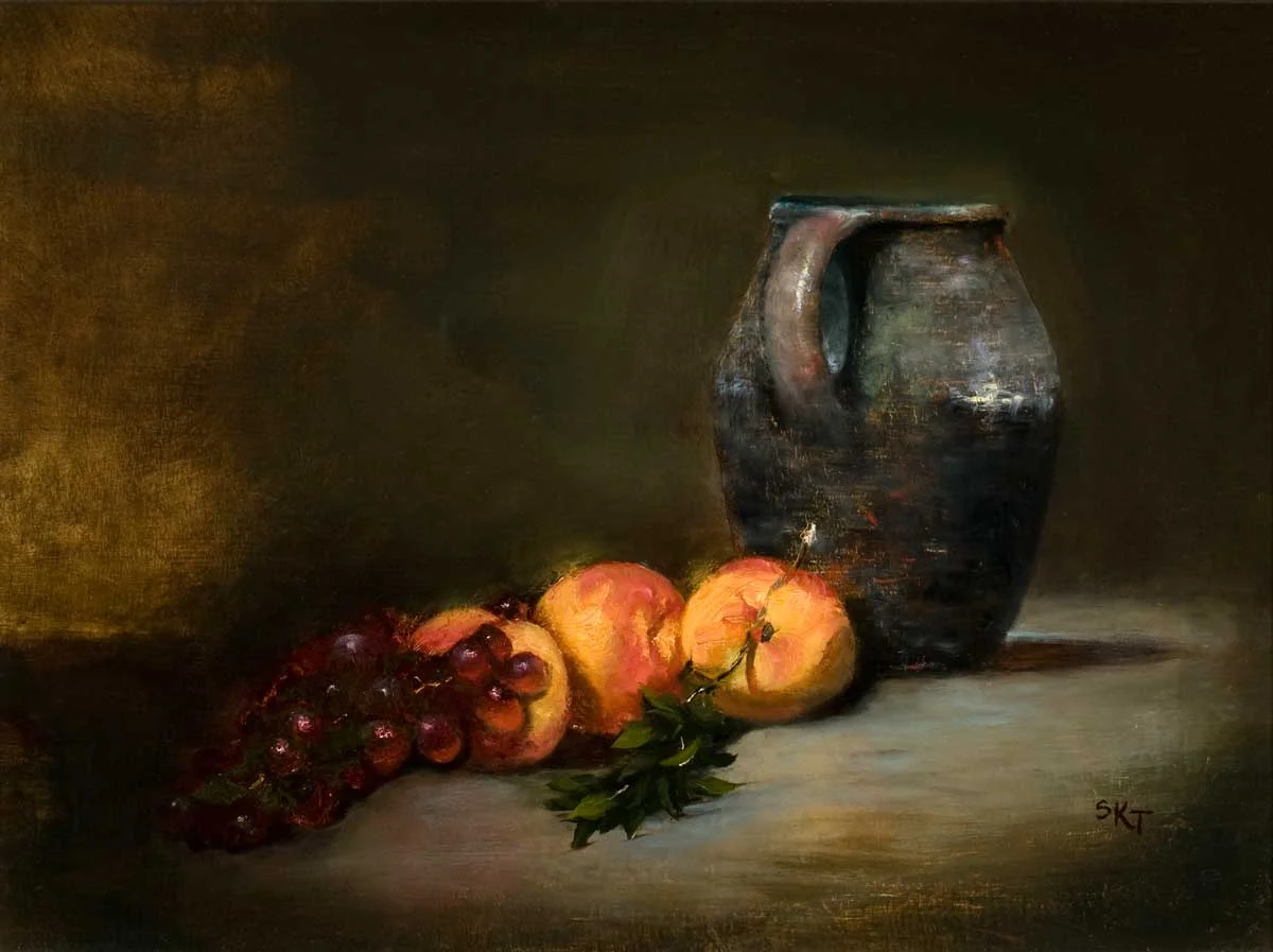Clay Pitcher with Peaches Oil on Panel 12 x 16
