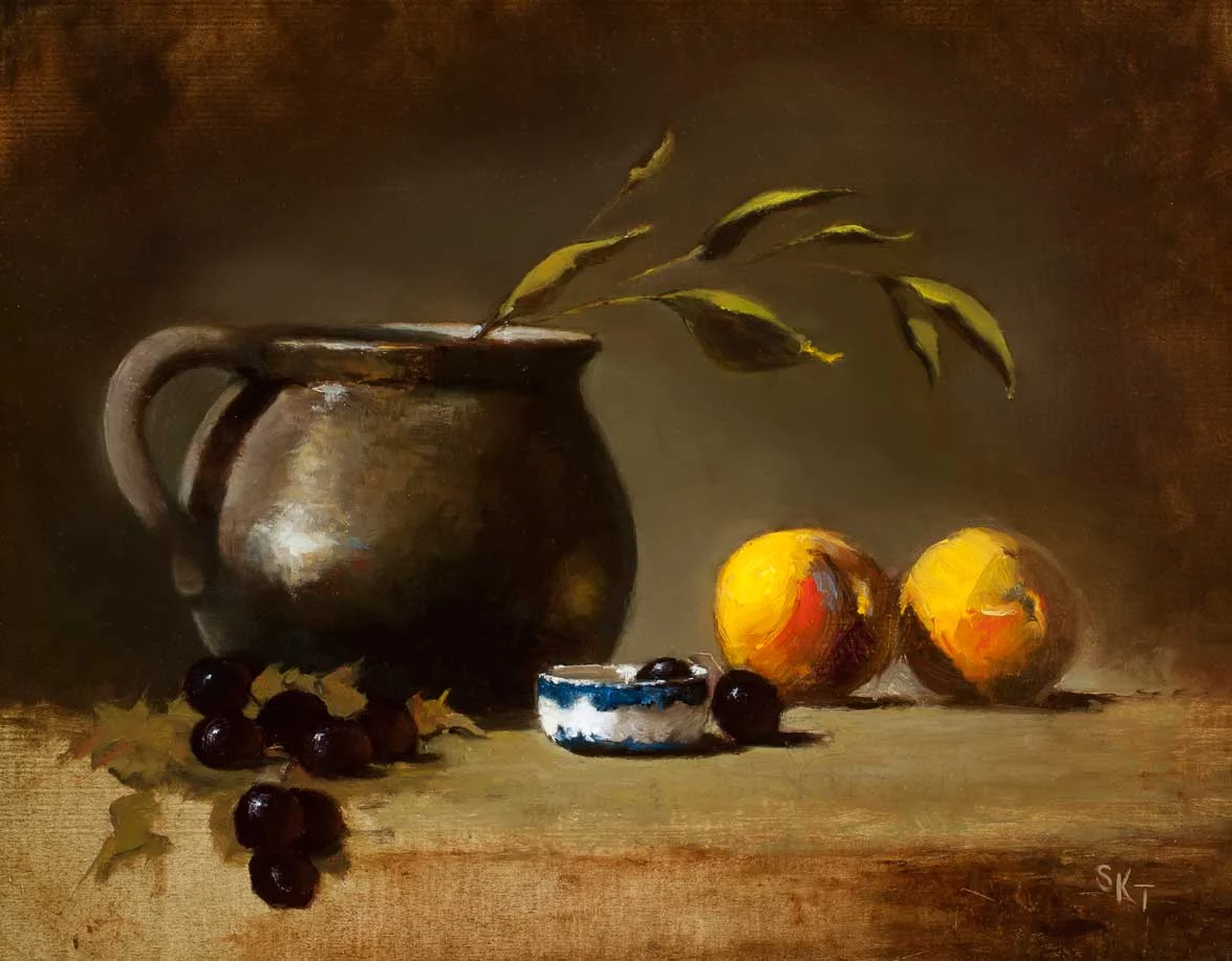 Clay Pot with Peaches Oil on Panel 11 x 14