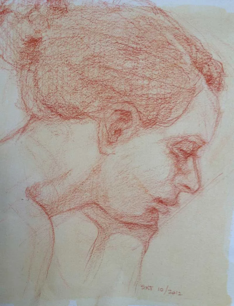 Female Portrait Red Conte on Paper 11 x 9