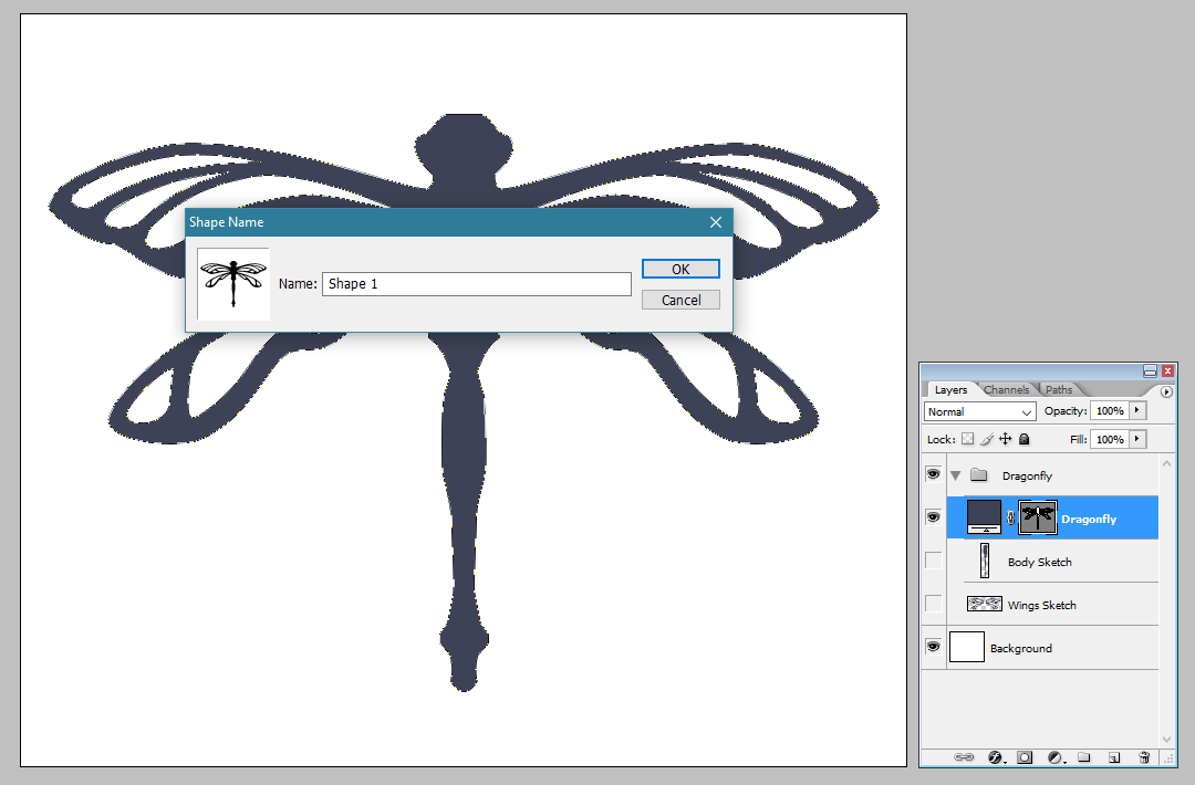 Creating a vector dragonfly - Saving custom shapes | louisagallie.com