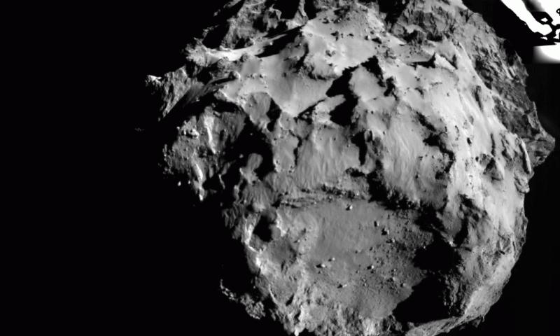 Descending to a comet. Credit: European Space Agency