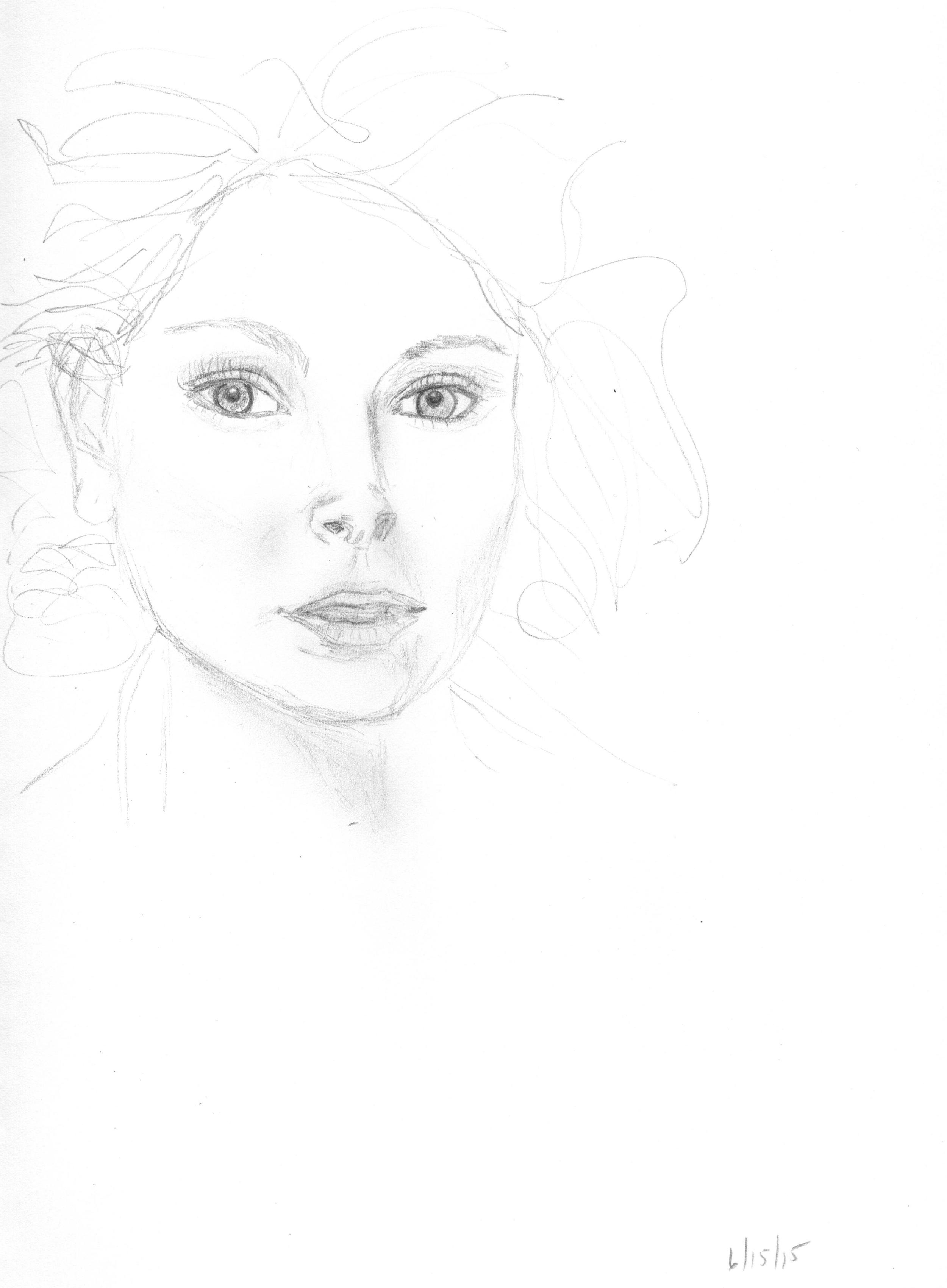 This drawing took an hour - and I still didn't get her pupils quite right. However, I was drinking a glass of wine, so maybe that's how it looked to me.