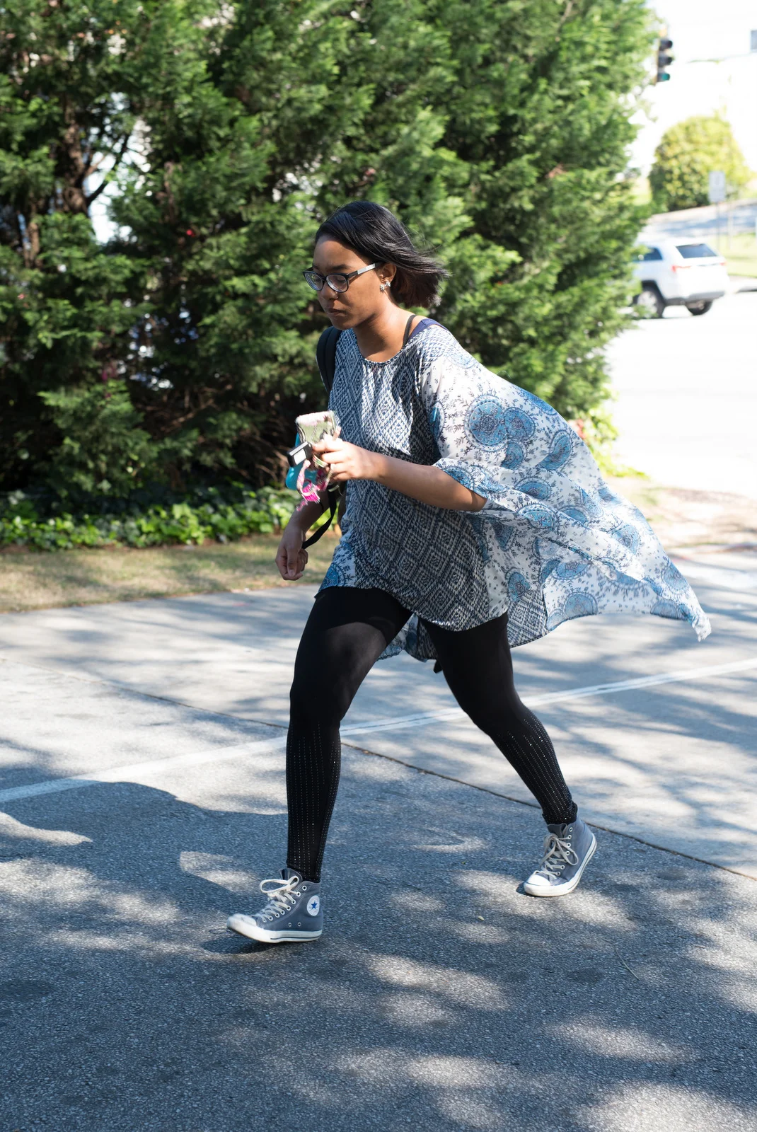 This is Miracle. I love that name. Her flowy top is from a boutique in Suwanee. I didn't even notice her sparkly leggings until now. Very cool.