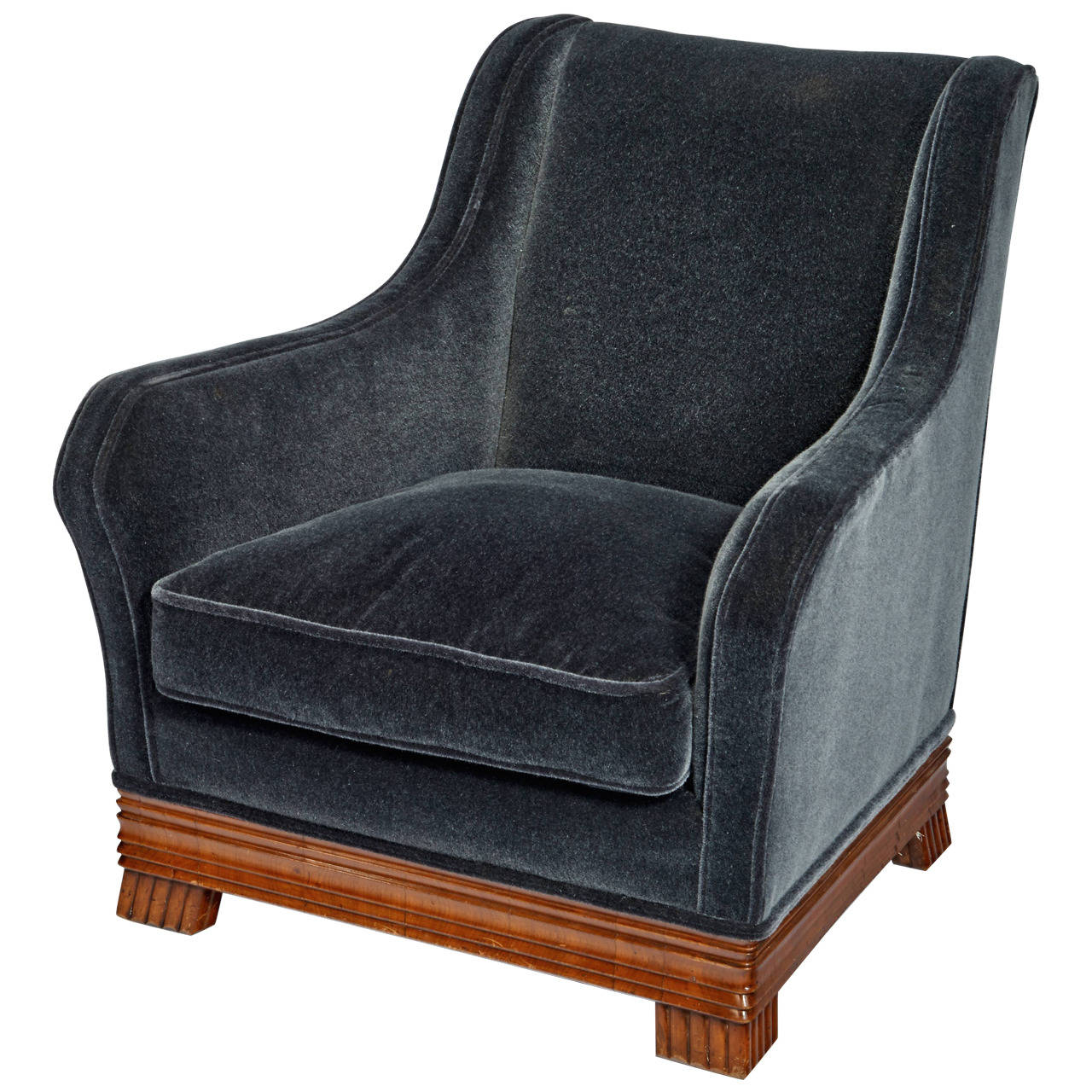  Eugene Schoen Lounge Chair in Navy Mohair $9,500