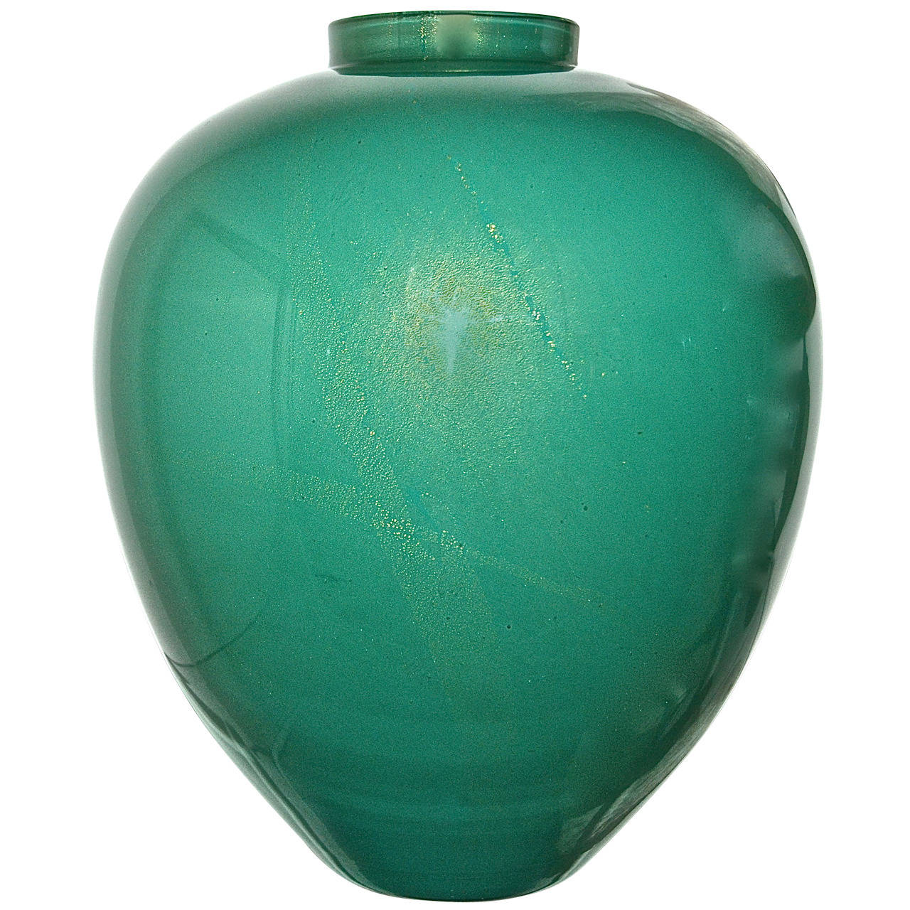 Archimede Seguso Bulbous Emerald Vase with Gold Inclusion $4,500