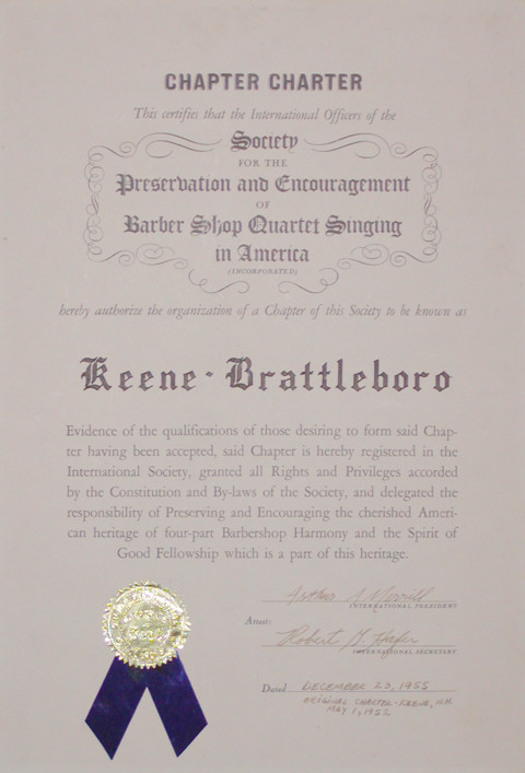RE-ISSUE OF THE ORIGINAL CHARTER TO KEENE - DECEMBER 1955 (MAY 1, 1952)