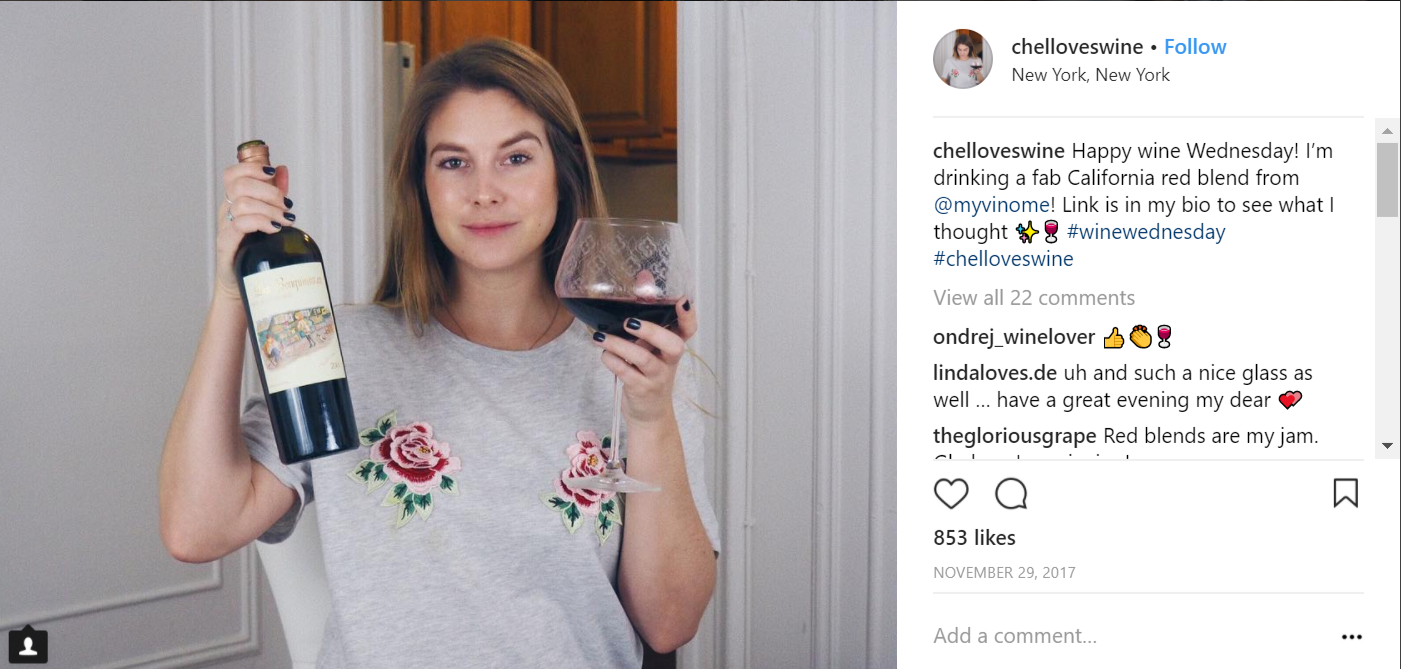 Chel Loves Wine brand partnership with Vinome