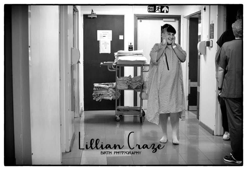 Here's a mum starting the long walk down the corridor to welcome and meet her baby via c-section. Lcrazebirthphotography.co.uk