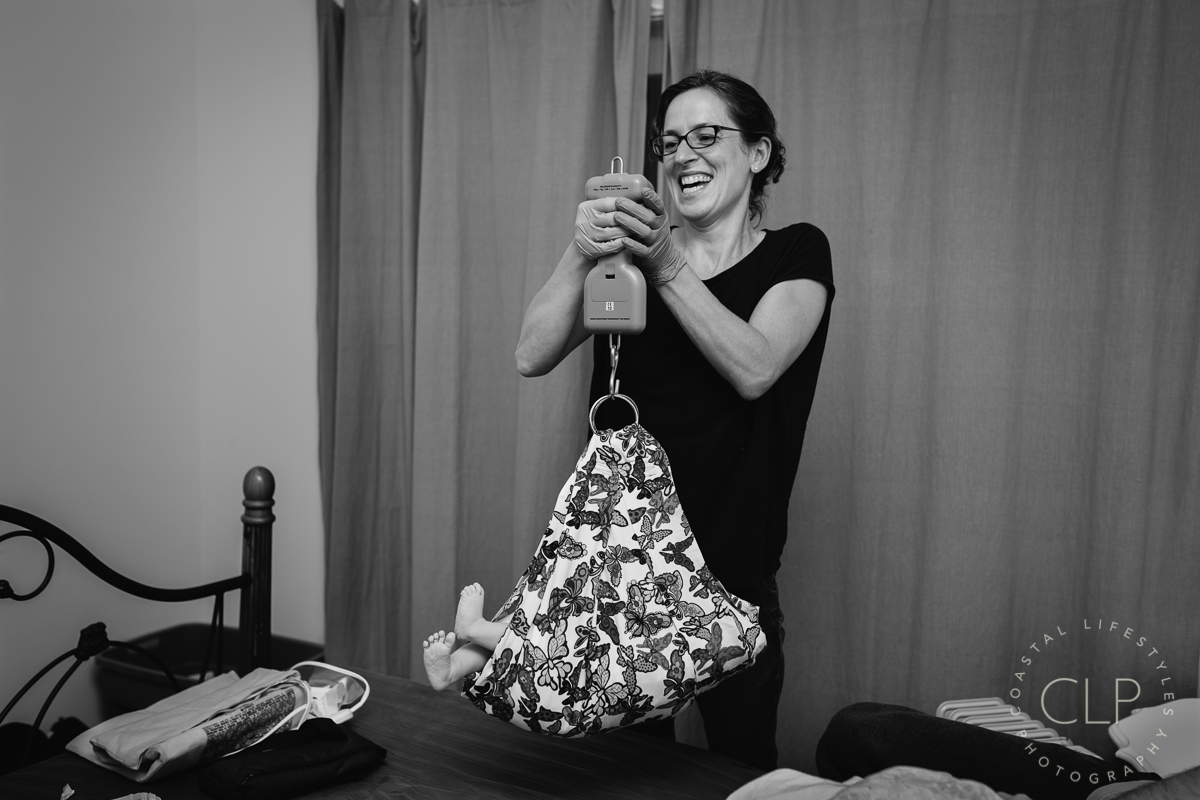 Weighing baby