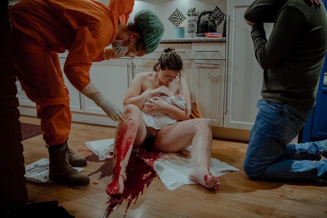 When birth happens, on the kitchen floor.

Image by @naomivonkphotography