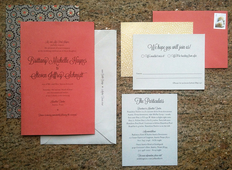 Brittany Haynes and Jeff Schmidt wedding invitation suite