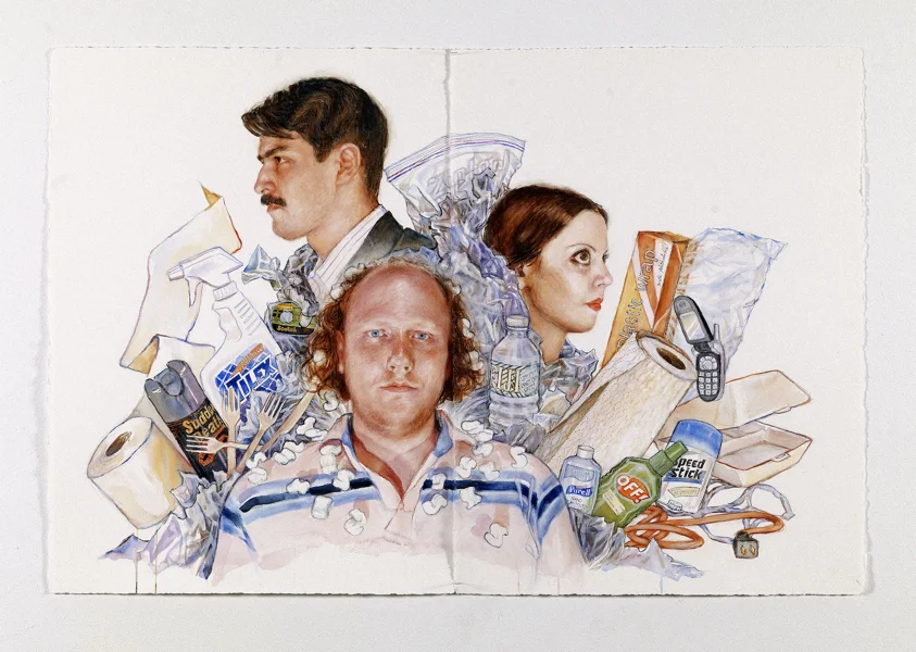 Suburbaned 2009, Charcoal, Colored Pencil & Watercolor on Paper 3 x 4'