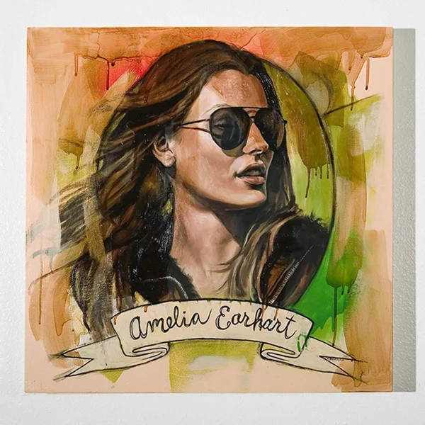 Amelia Earhart 2005, Oil on Panel 2 x 2'