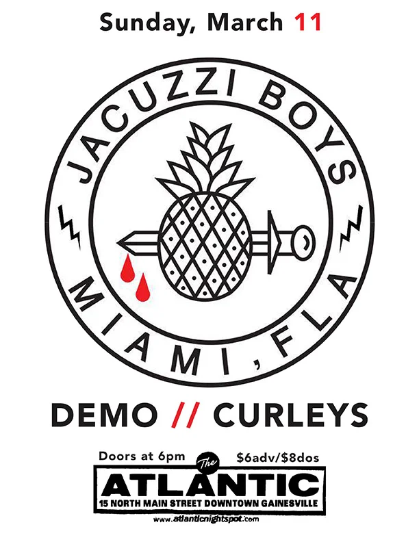 Sunday March 11 Motorbreath GVL Presents: A Sunday Matinee Show with guests Jacuzzi Boys (MIA) / https://jacuzziboys.bandcamp.com/ Demo Curleys / https://curleys.bandcamp.com/releases Doors at 6pm $6adv/$8dos Buy Tickets