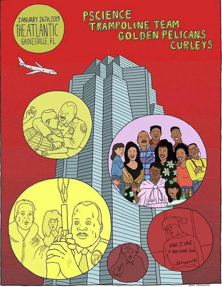 Pscience (NOLA) probably ejected warp core rock Trampoline Team (NOLA) https://trampolineteam.bandcamp.com/album/make-it-faster Golden Pelicans (Orlando) https://goldenpelicans.bandcamp.com/music Curleys (Gainesville) https://curleys.bandcamp.com/releases 9pm