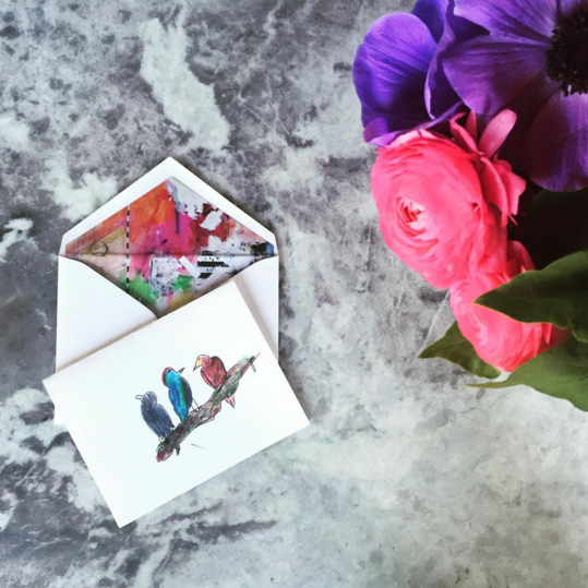 Birds of a Feather Speak Together 4 Envelopes and 4 Notecards