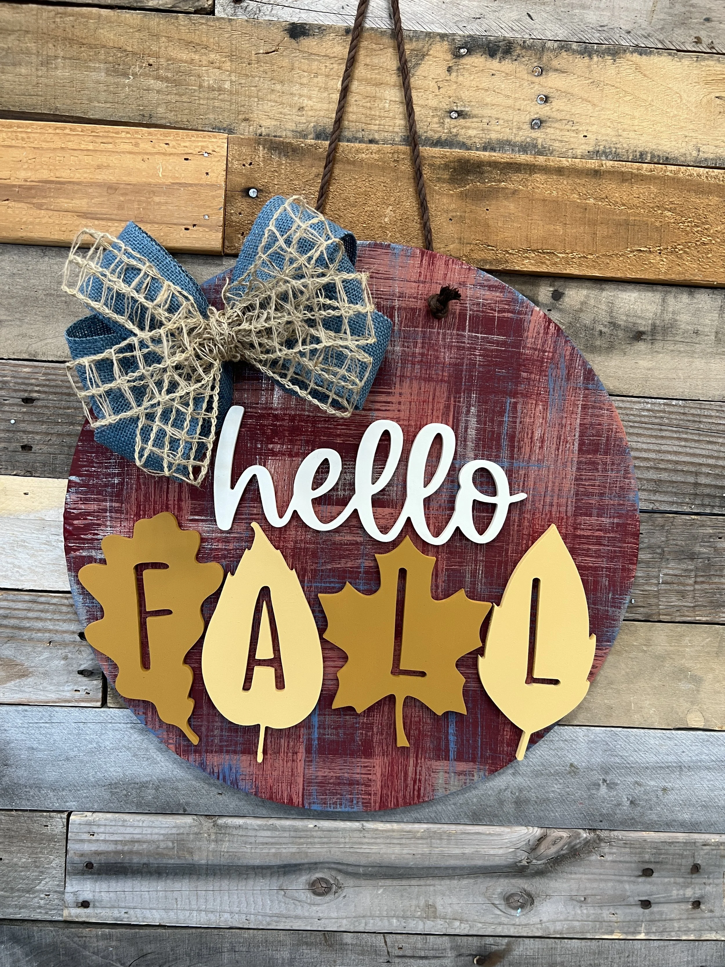 Hello Fall Circle With Leaves