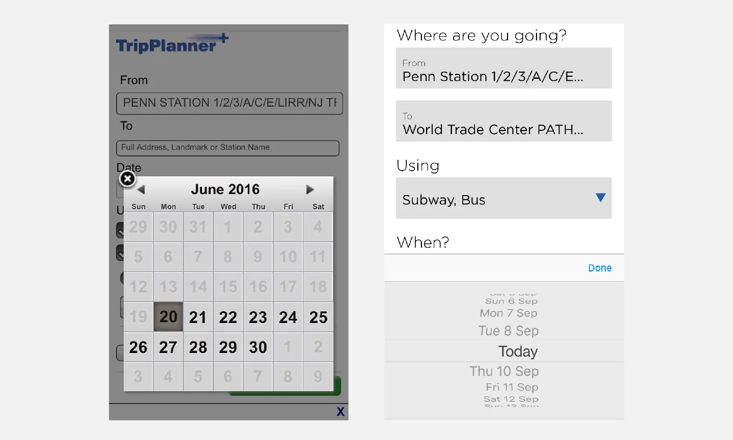 Left: old date input / Right: new date input.