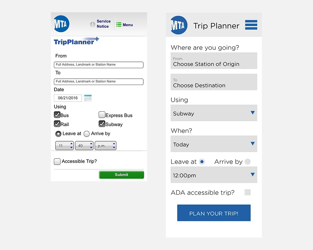 Left: old design / Right: new design.