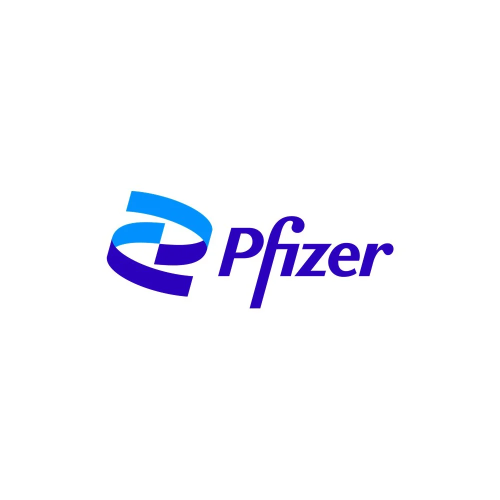 Pfizer logo with stylized blue and purple design and company name in purple text
