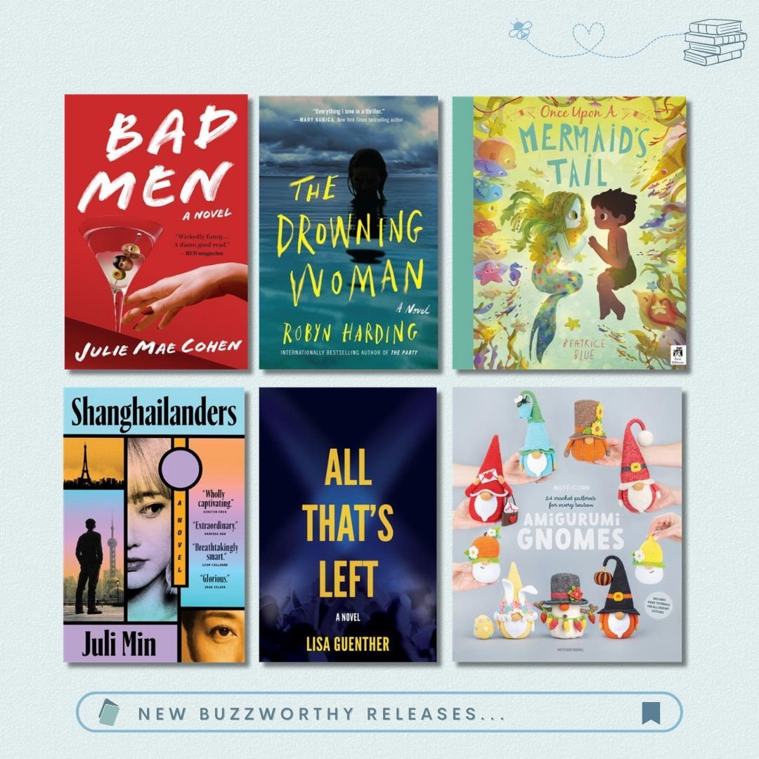 New Buzzworthy Books 🐝📚💙

🐝 The Drowning Woman by Robyn Harding (9781538726778) @grandcentralpub 
🐝 Bad Men: A Novel by Julie Mae Cohen (9781419772337) @abramsbooks 
🐝 Once upon a Mermaid's Tail by Beatrice Blue (9780711295315) @quartokids 
🐝 