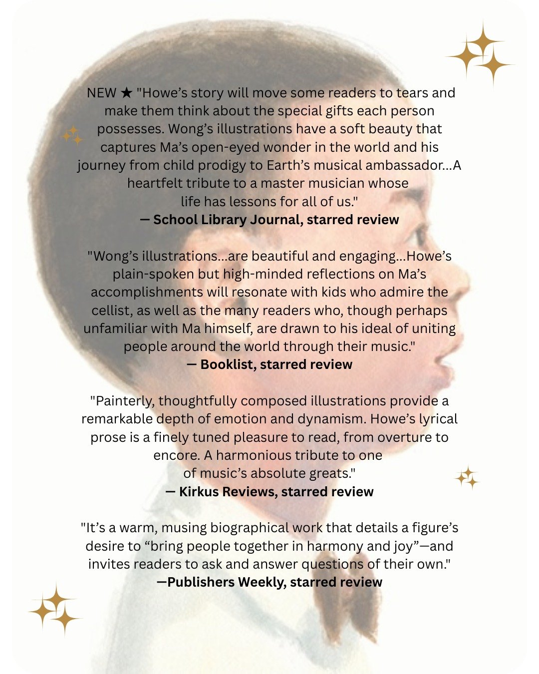 We&rsquo;re thrilled to share that THE MUSIC INSIDE US: YO-YO MA &amp; HIS GIFTS TO THE WORLD has received FOUR starred reviews! 🍁🎻✨

From James Howe, bestselling author of Bunnicula, and Jack Wong, award-winning Canadian illustrator of When You Ca