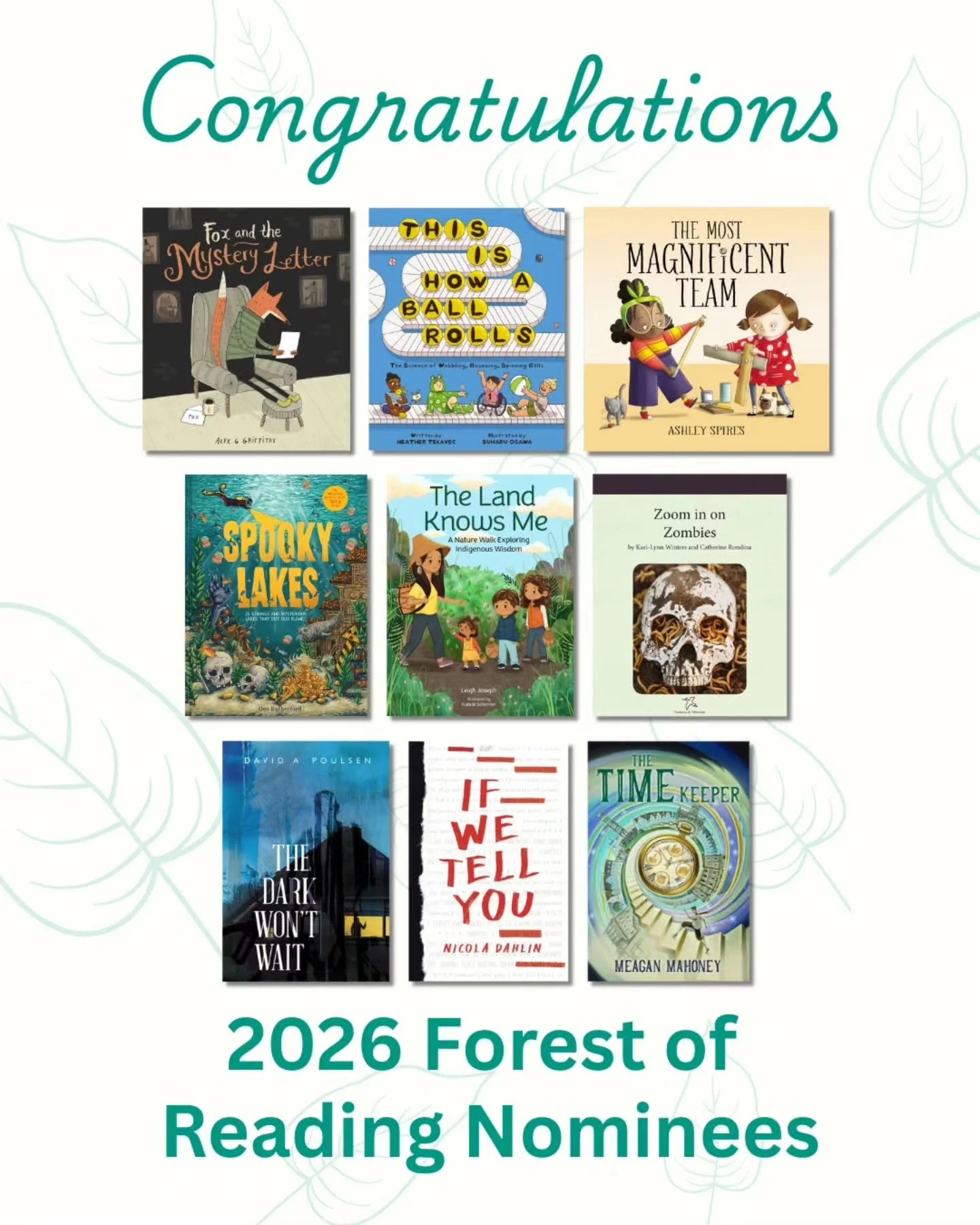 🎉 Congratulations to all the 2026 @forestofreadingprogram nominees, including:

📘Fox and the Mystery Letter by @alexggriffiths (@quartokids / 9781836001102)
📘This Is How a Ball Rolls by @heathertekavec, illustrated by @suharuogawa (@kidscanpress /