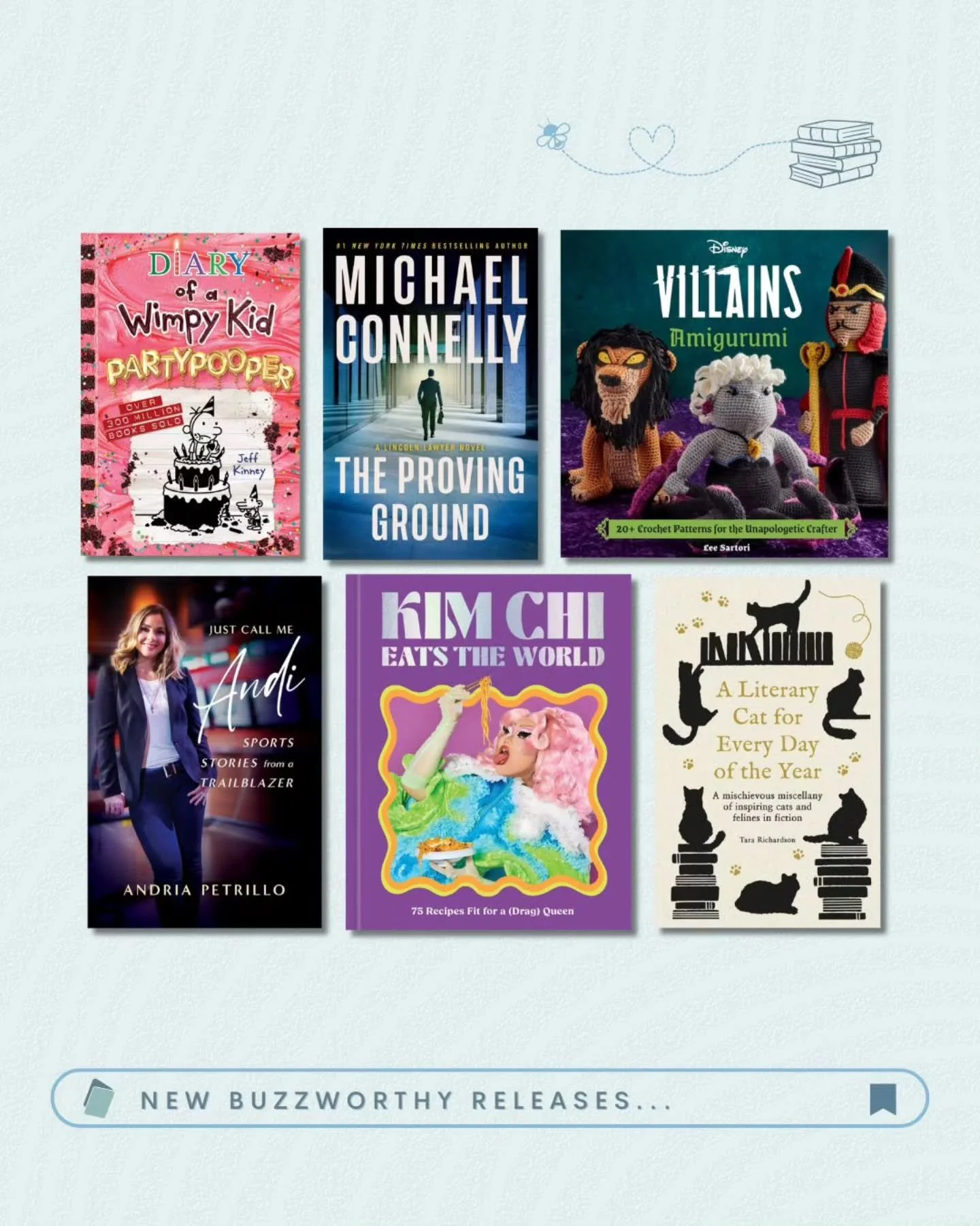 New Buzzworthy Books for October! 🐝📚

📘 Partypooper (DOWK #20) (@abramskids / 9781419782695)
📘 The Proving Ground (@littlebrown / 9780316563826)
📘 Disney Villains Amigurumi (@insighteditions / 9798337400983)
📘 Just Call Me &ldquo;Andi&rdquo; (@