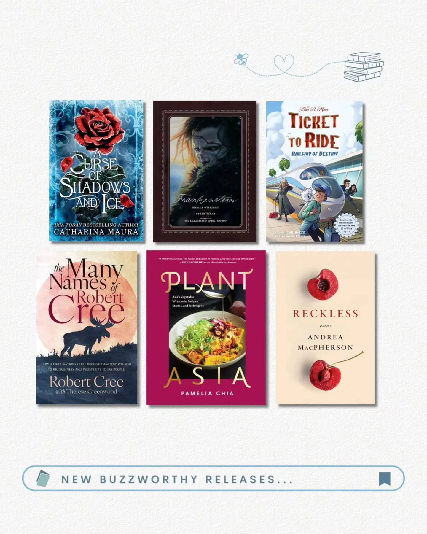 New Buzzworthy Books for October! 🐝📚 

📘 A Curse of Shadows and Ice (@readforeverpub / 9781538775820)
📘 Frankenstein (@insighteditions / 9798886638912)
📘 Ticket to Ride: Railway of Destiny (@andrewsmcmeelkids / 9781524894238, 9781524894221)
📘 T