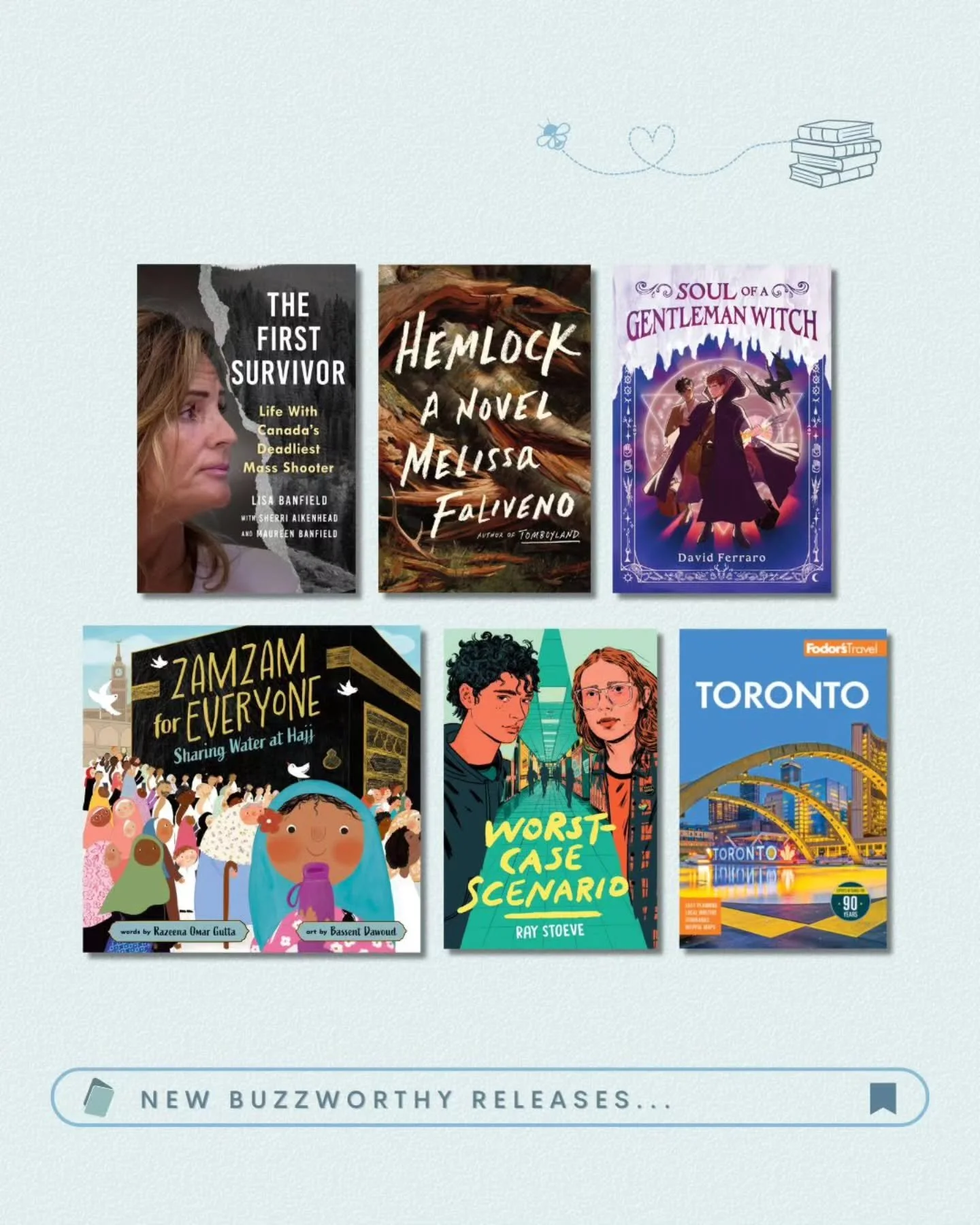 New Buzzworthy Books for January! 🐝📚

📘 The First Survivor (@sutherlandhousebooks / 9781997701095) 
📘 Hemlock (@littlebrown/ 9780316588195) 
📘 Soul of a Gentleman Witch (@pagestreetya / 9798890033826) 
📘 Zamzam for Everyone (@barefootbooks / 97