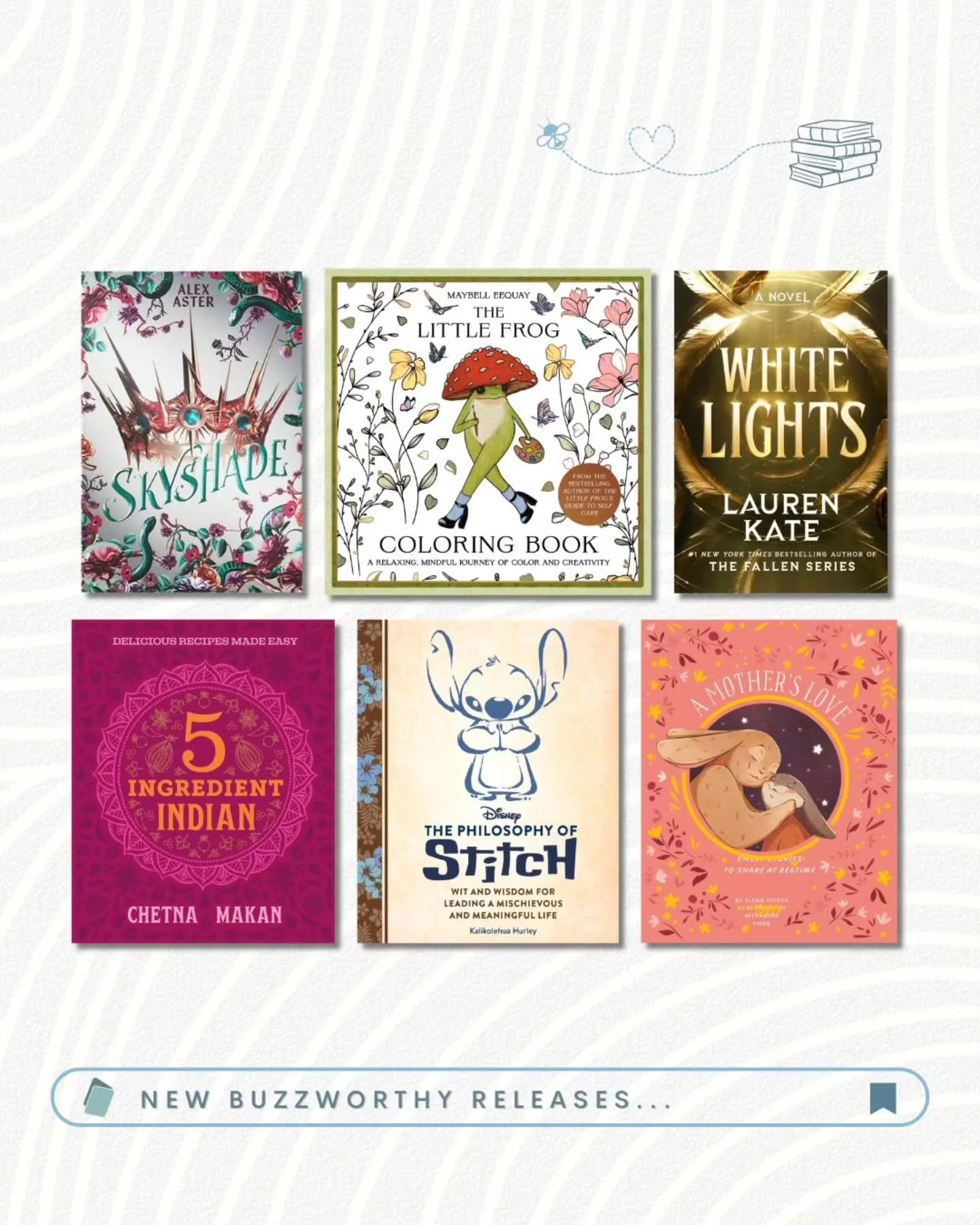 New Buzzworthy Books for June! 🐝📚

 📘 Skyshade: Collector&rsquo;s Edition (@abramsbooks / 9781419790942)
 📘 The Little Frog Coloring Book (@octopus_books_ / 9781837999231)
 📘 White Lights (@grandcentralpub / 9781538776773)
 📘 Chetna&rsquo;s 5-I