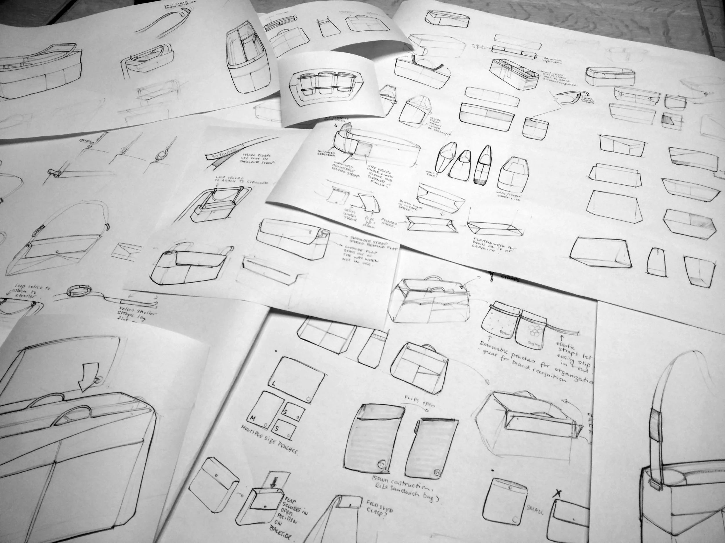 Extensive research and ideation was used to come to the chosen solution. Sketches were continually refined to find solutions to the problem and to ensure that we kept the aesthetics consistent across the brand.