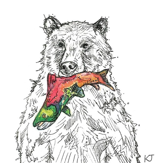 🐻 🐟
.
.
.
. 
#illustration #illustrator #watercolor #micronpen #art #artistsoninstagram #bear #wildlife #wildlifeart #fish #fishing #grizzlybear #beardown #etsy #etsyshop #etsyseller #kjohnsondsgn #artsy #painting #handmadeisbetter #handmade #handd