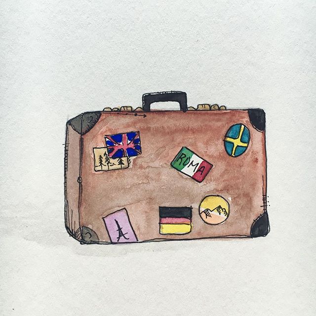 Ready for a trip. .
.
.
. 
#watercolor #micronpen #illustration #illustrator #painting #paint #handmade #art #artsy #artistsoninstagram #artistic #suitcase #suitcasetravels #travel #rome #London #Paris #Sweden #mountains #stickers #Germany #kjohnsond