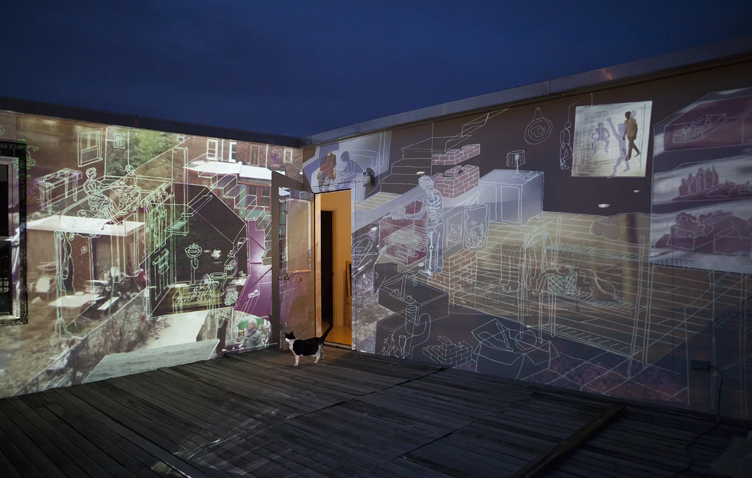 Glass House , 2014, Philadelphia PA, outdoor video installation curated by Sean Stoops, running time 9 minutes