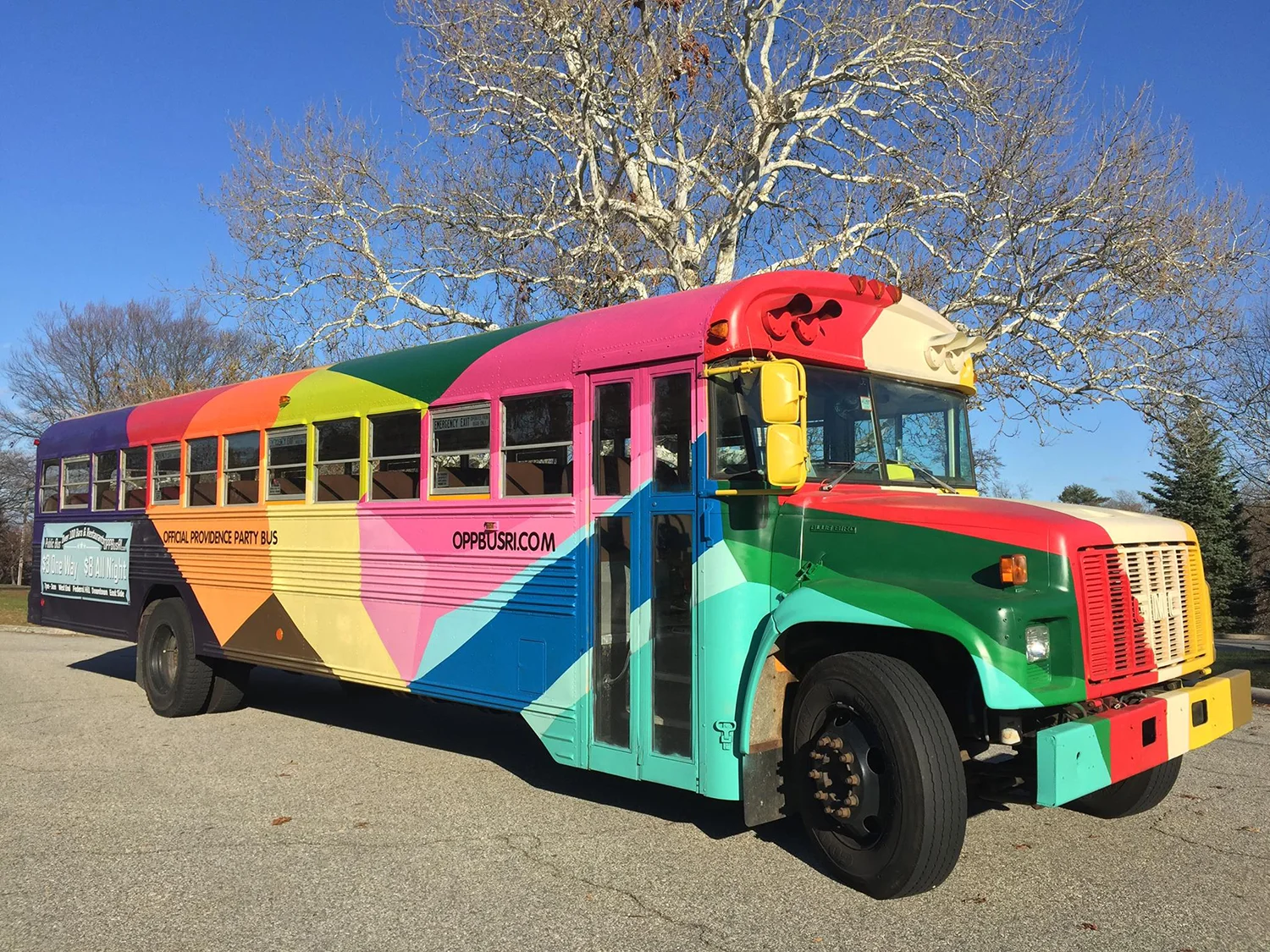 Razzle Dazzle Bus , 2015, Providence RI, spray paint on school bus, curated by The Avenue Concept