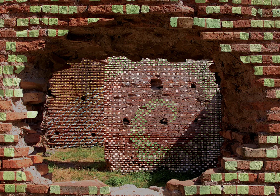 Inside Out , 2011, Ostia Antica, Rome Italy, mural proposal limited edition card printed by Lavomatique , Paris France