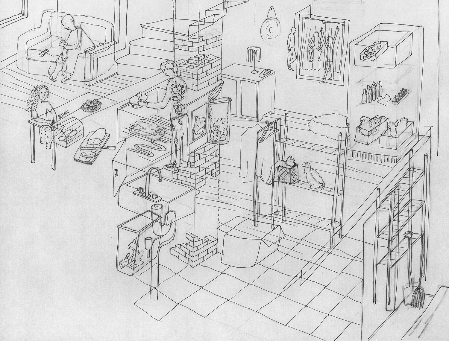 Glass House 1 , 2014, pen & pencil on paper, 5" x 7"