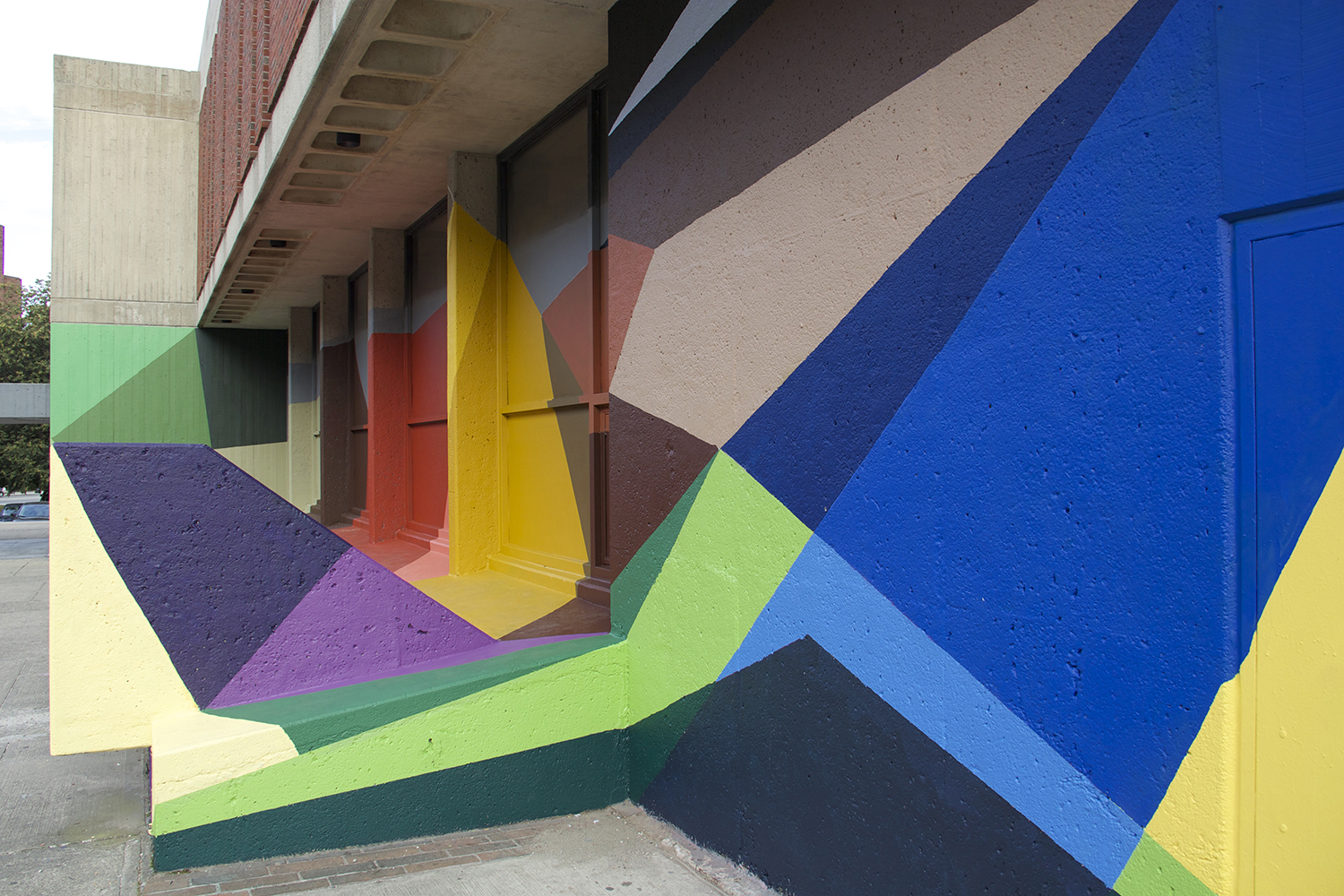    Razzle Dazzle ,   2015, Classical High School, Providence RI,  latex paint on exterior wall, curated by  The Avenue Concept    