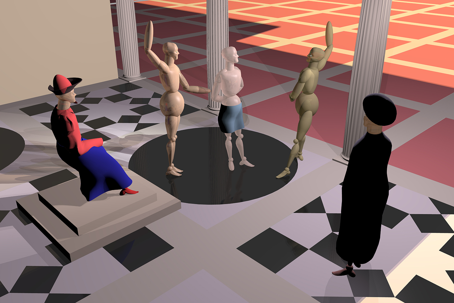   Flagellation, 2010, three dimensional computer model of Piero della Francesca's The Flagellation of Christ. An older version of this project was exhibited in Simulations, solo show curated by Tyna Harber Caldarone, Holden Street Gallery, Providence