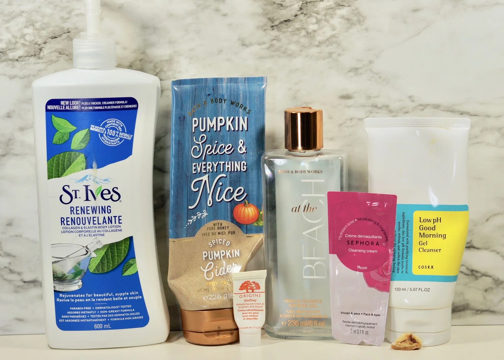I used up a few samples and a few full size skin, hair and body care.