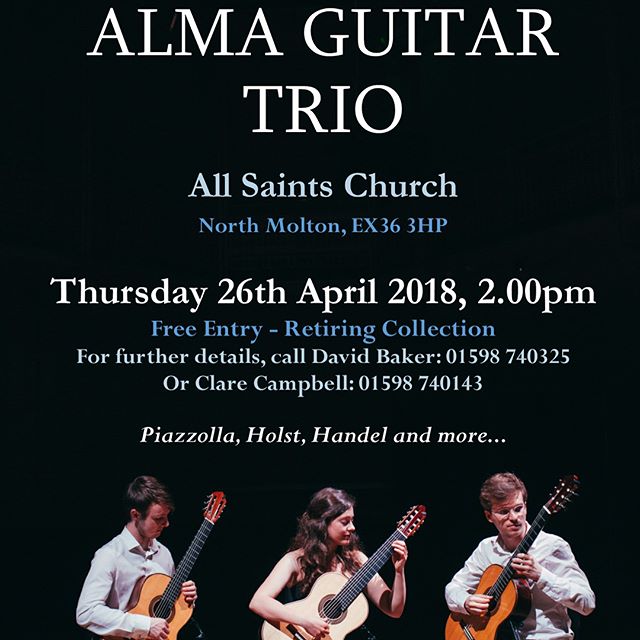 We&rsquo;re in North Devon and very much looking forward to these 3 concerts!! If you&rsquo;re about please come along! 😃

THURSDAY 26th at 2pm: All Saints Church, North Molton

FRIDAY 27th at 7pm: 150 Theatre, West Buckland School

SATURDAY 28th at