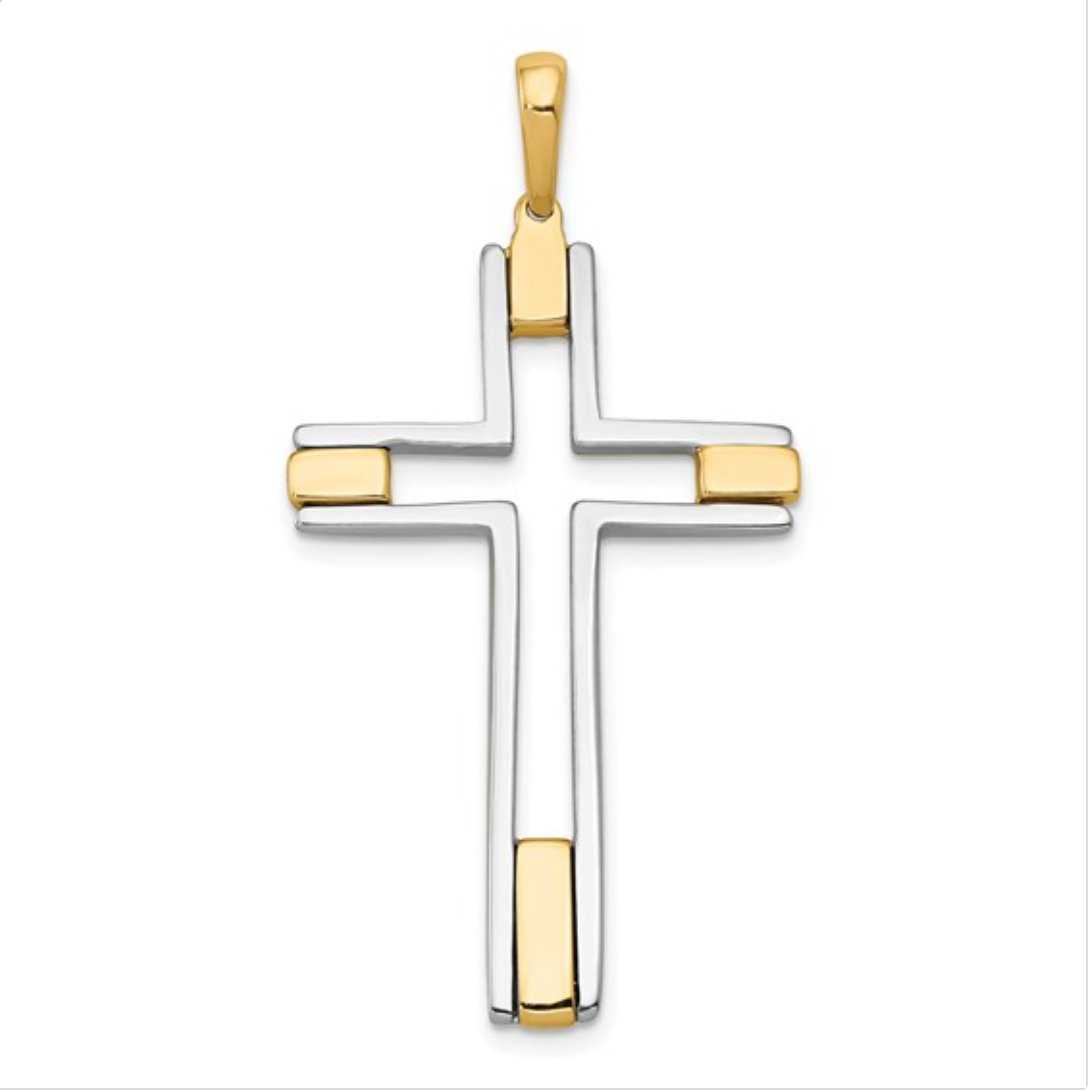 Two-Tone Cross Pendant with 18 inches Black Box Link Necklace – Styles By  TMO