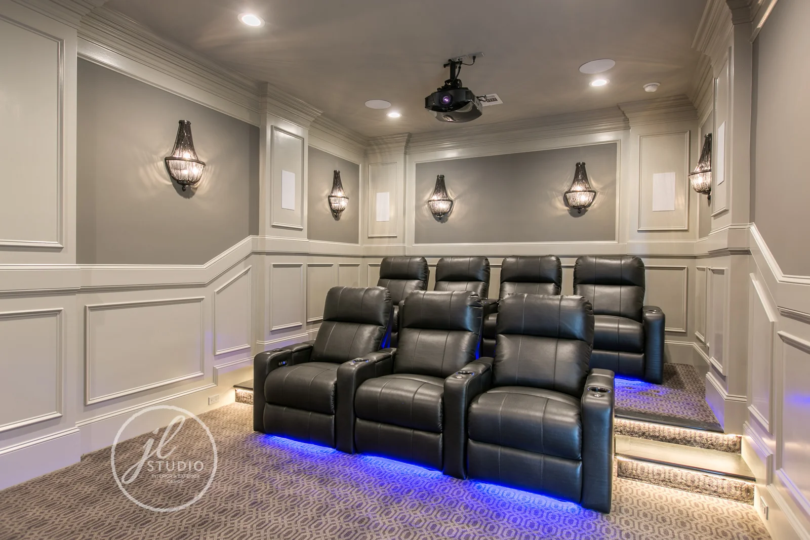 Home theatre designed by JL Studio Designs 