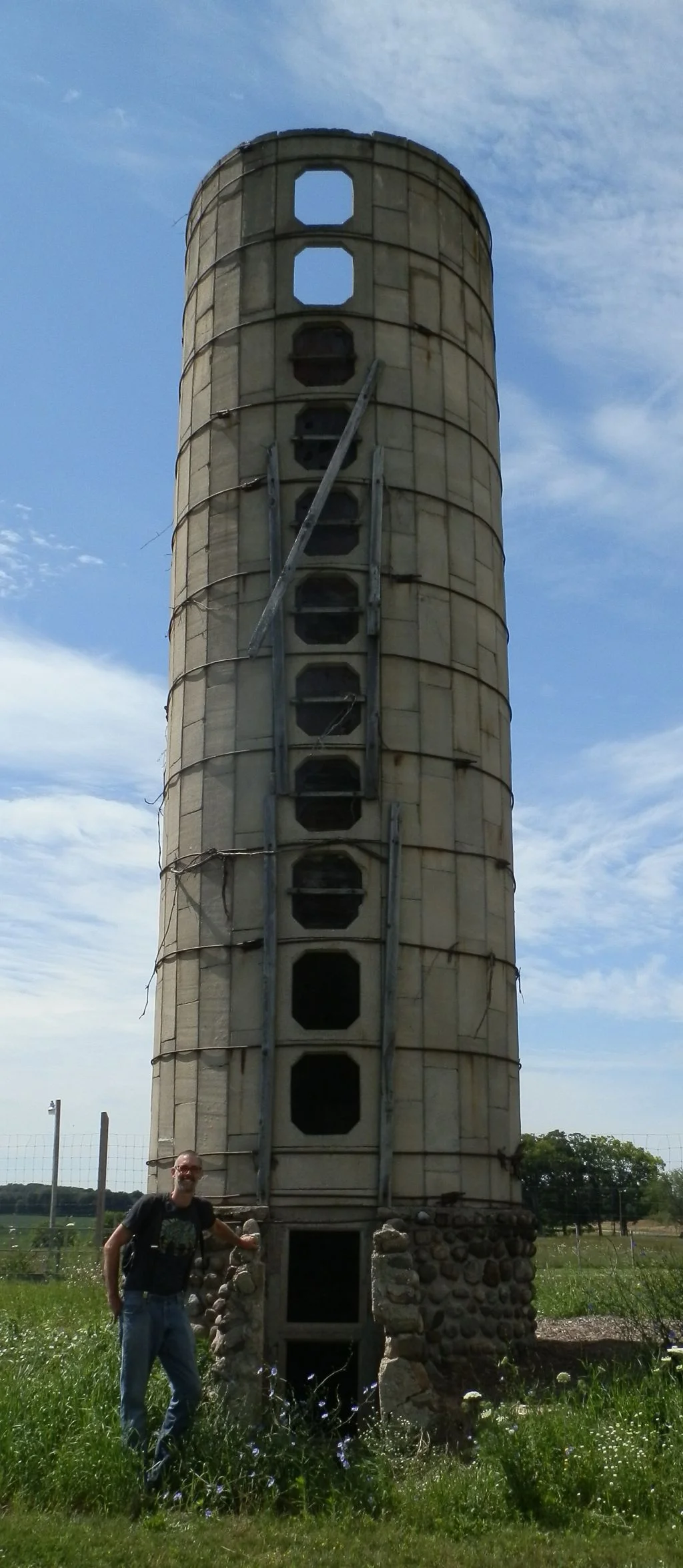 Matt checking out retired silo at Good News Farm & Market