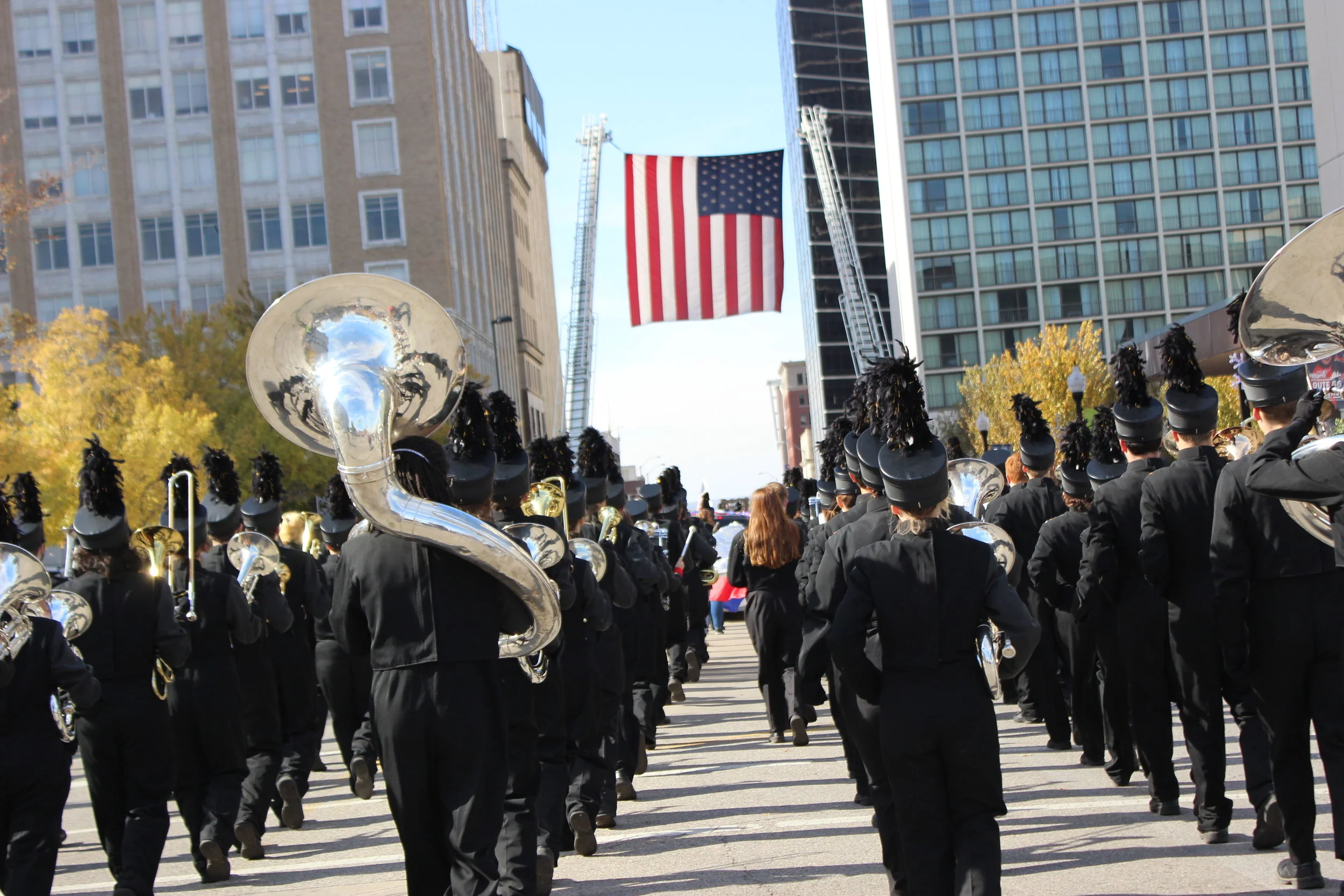 The CPHS 2017-2018 Marching Band performs in the Tulsa Veteran's Day Parade 171111 (Tristia Watson, Courtesy).JPG