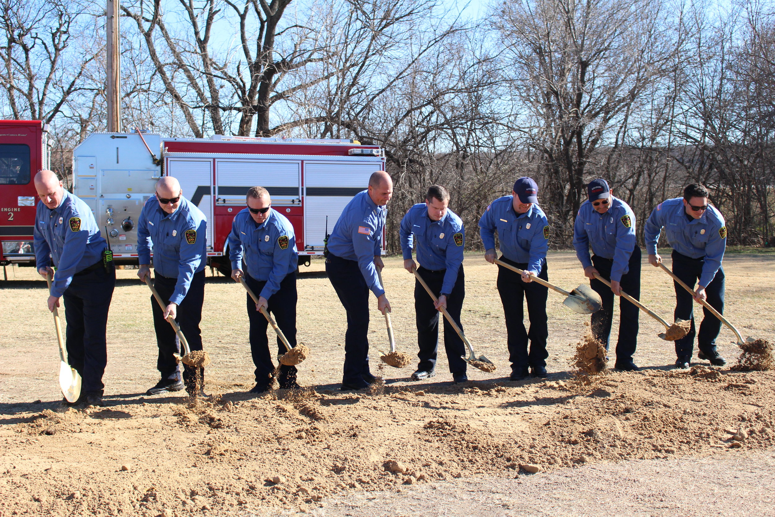  Members of the Sand Springs Fire Department turn dirt at the Fire Station No. 2 Ground-Breaking Ceremony. 
