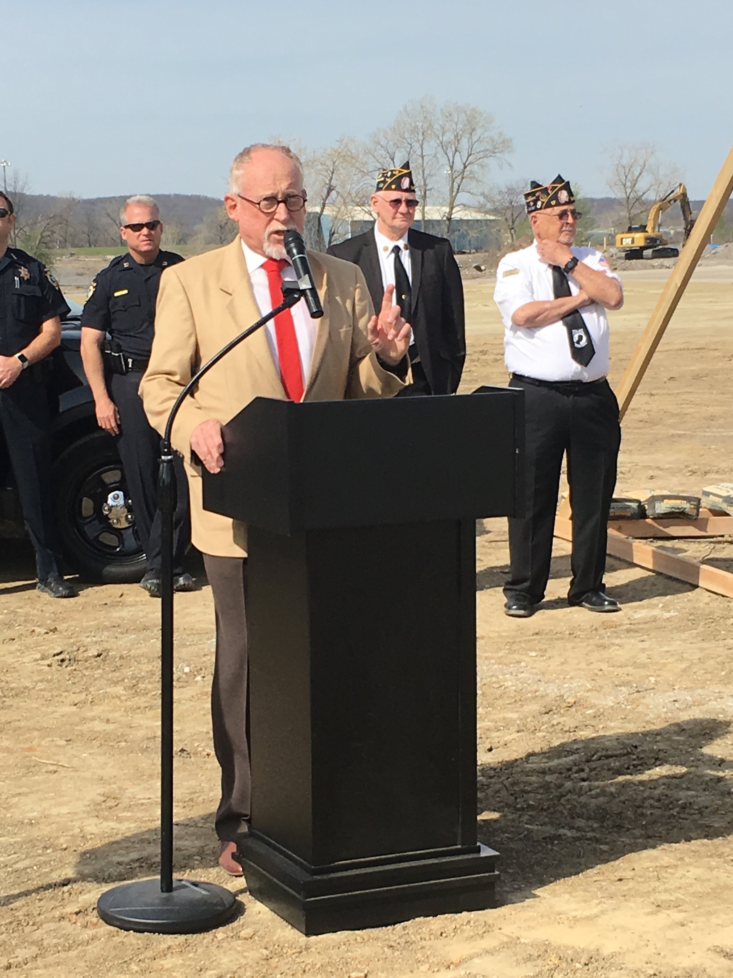  Mayor Mike Burdge speaks at the new Billie A. Hall Public Safety Center ground-breaking ceremony. 