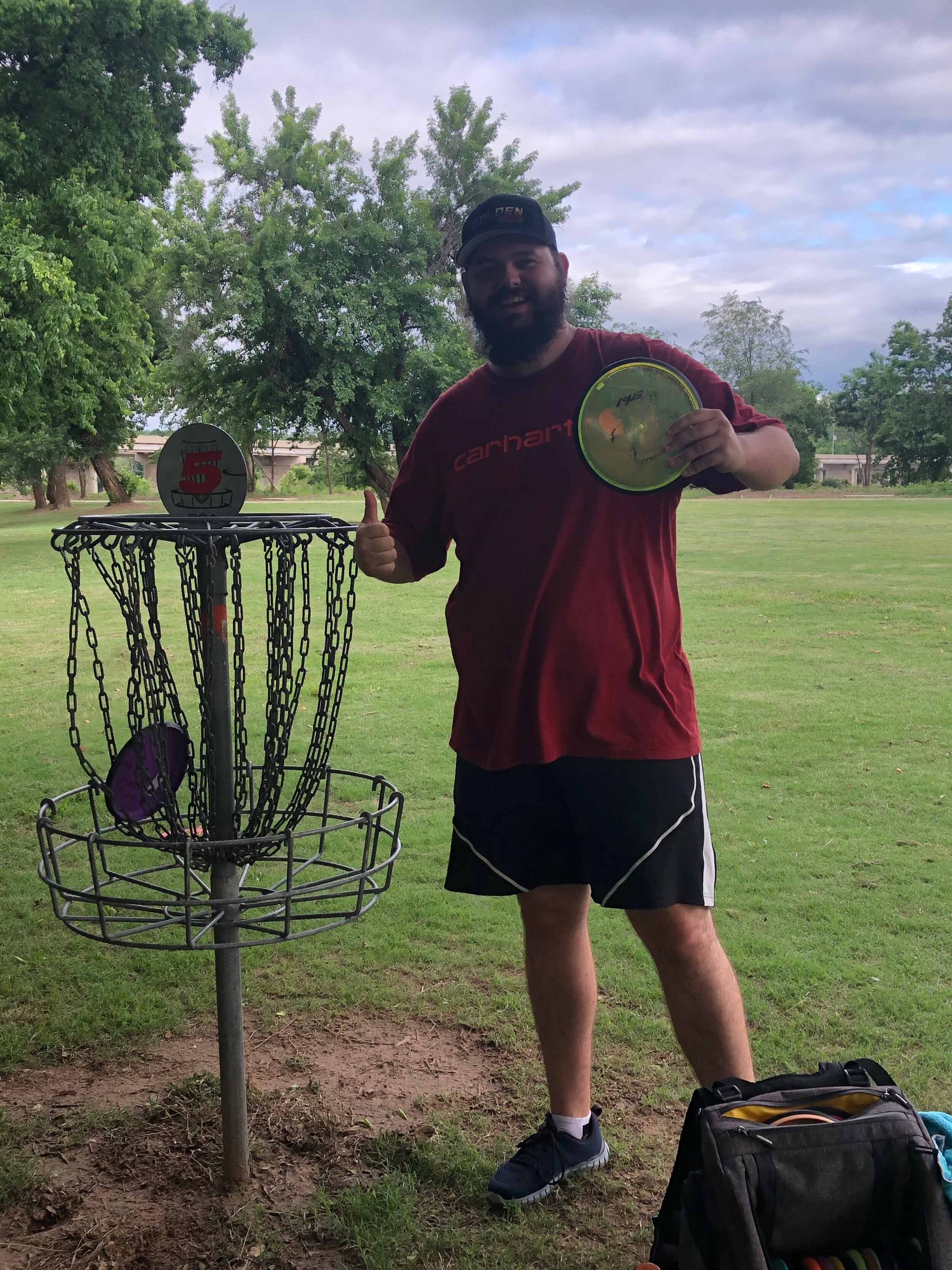 Sand Springs disc golfer Mitchell Martin threw a hole-in-one on Hole 5 at River City Tuesday.